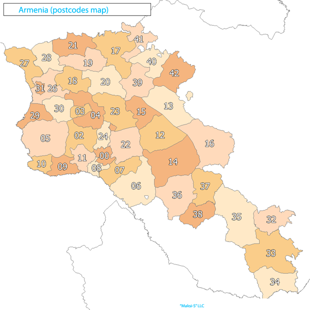 armenia Карта почтовых индексов некоторых стран Европы и мира