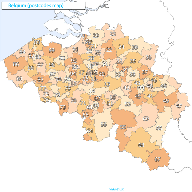 belgium Карта почтовых индексов некоторых стран Европы и мира