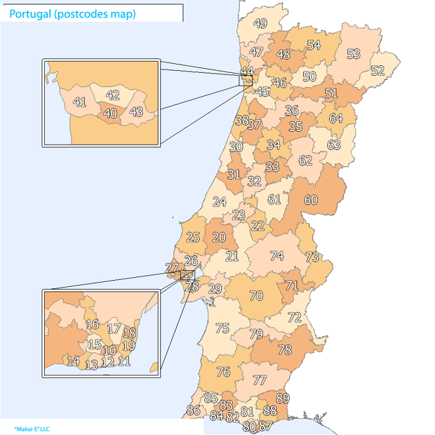 portugal1 The postcodes map of some countries of Europe and other world