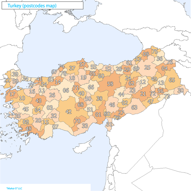 turkey Карта почтовых индексов некоторых стран Европы и мира